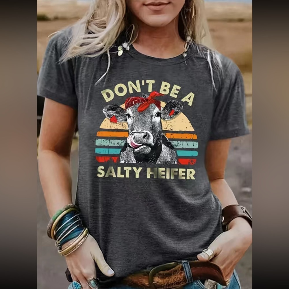 Charcoal Gray Salty Heifer Ladies T-shirt